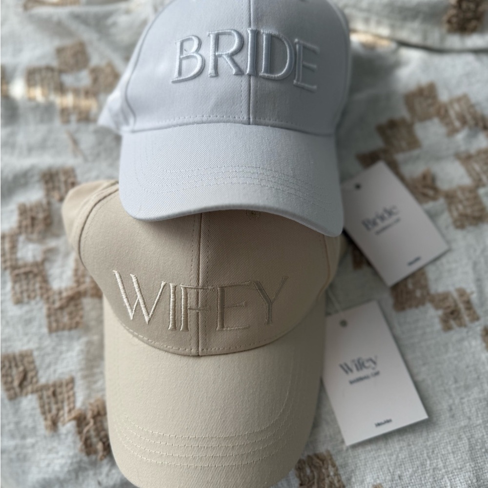 Elegant Bride and Wifey Embroidered Hat Duo